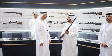 Sheikh Ahmed Al Sharqi Visits Tasleeh  Pavilion at Abu Dhabi International Hunting & Equestrian Exhibition